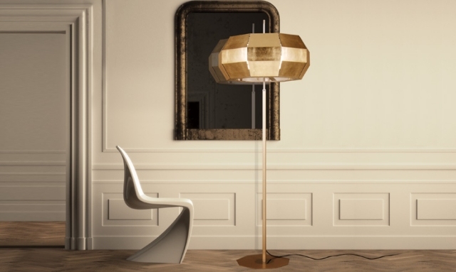 Lampă de podea modernă-abajur cadru metalic-efect auriu-terra-ecosta cristal Lampă de podea-abajur cadru metalic-efect auriu- ecosta cristal