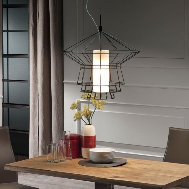 Lampă suspendată cu led-cadru metalic design sufragerie-masă din lemn masiv Suspensie cu led-cadru metalic sufragerie-masă din lemn masiv