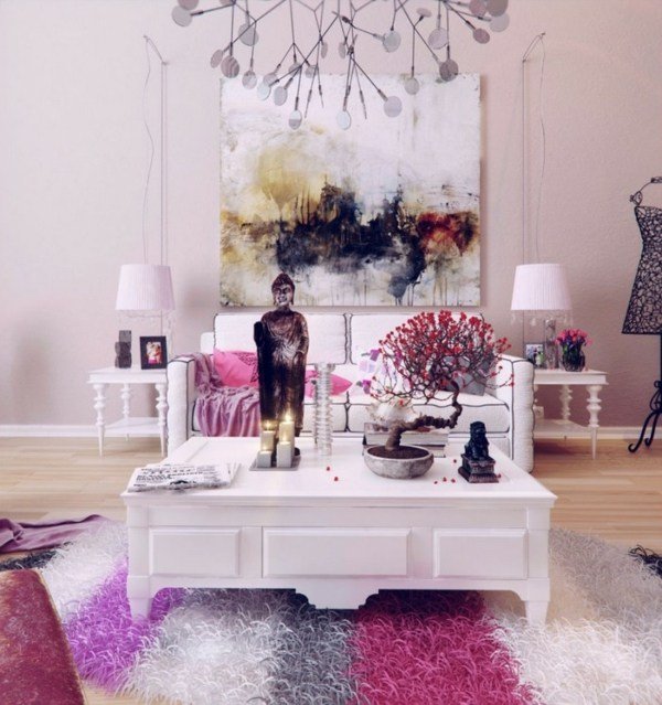 Mobilier decor asiatic interior Romi decor asiatic violet roz culori