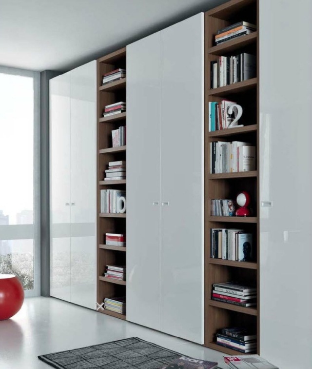 idei de garderobă lac alb lucios GABLS141 cu bibliotecă