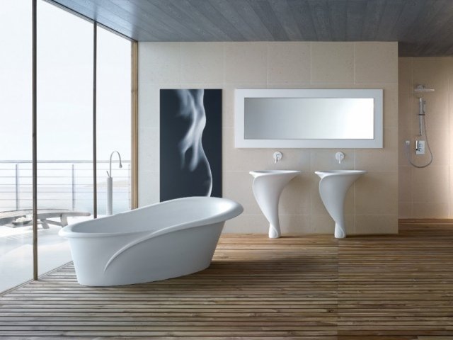 Poze de baie-designer-cadă-lavoar-cu-coloană-ceramică-curbată-modernă