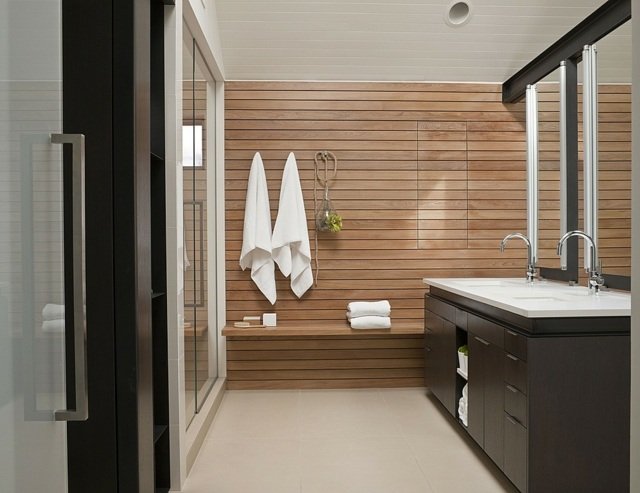 Idei duș bancă placare perete lemn