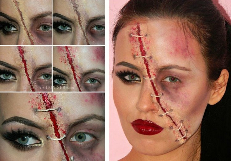 Îmbracă-te ca un zombie pentru Halloween fețele de Halloween alcătuiesc doamnele cu efect zombie rănit 3d