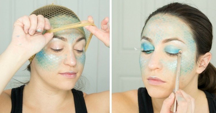 Sirena de Halloween are pleoape pictate în albastru fețele de Halloween alcătuiesc fardul de pleoape artificiale sirena