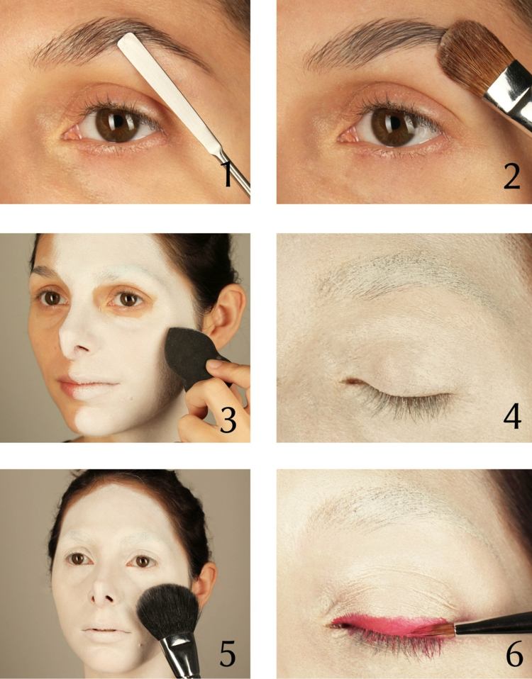 Combină costumul de Halloween cu machiajul alb machiaj de Halloween pentru față machiaj înfiorător de călugăriță creion de ochi alb roșu