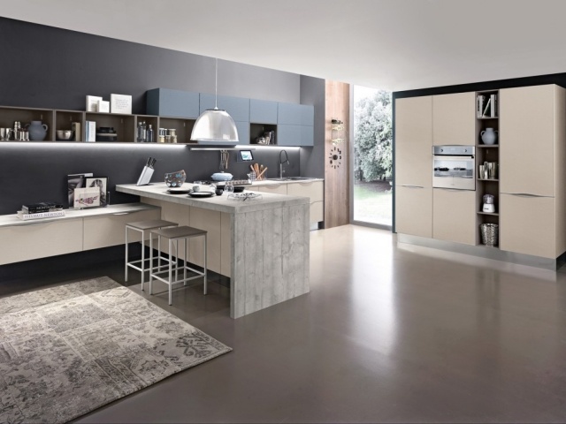 bucatarie de designer apartament cu covor cu insula bar covor cu modele florale