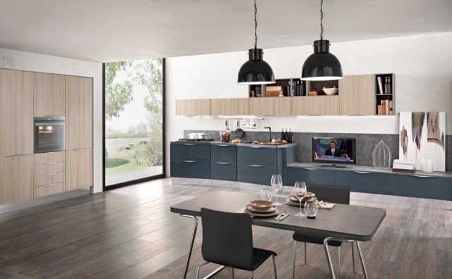 bucătărie de luat masa design modern mobilier de bucătărie din lemn-lampă suspendată frigider încorporat