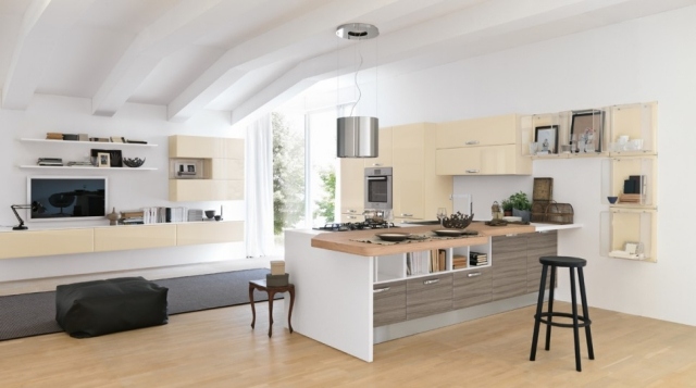 bucătărie spațioasă amenajată loc pentru a găti-live-mânca design de iluminat suspendat