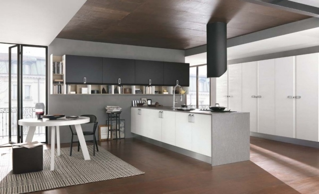 bucătărie insulă-perete alb design interior soluții moderne