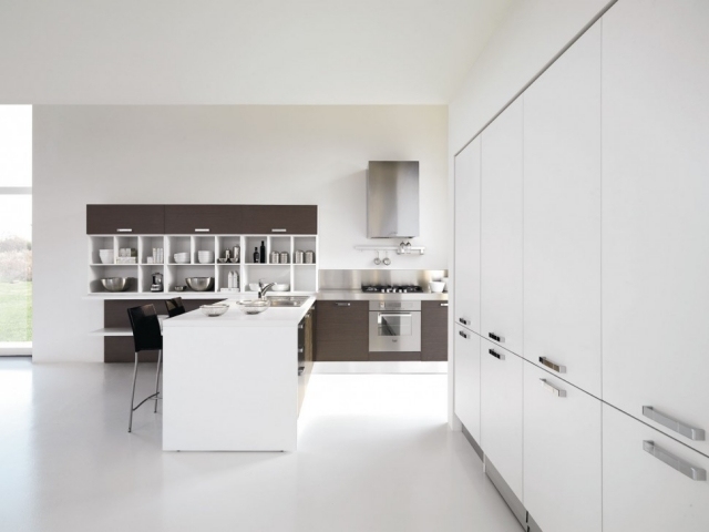 mobilier bucatarie manere usi metalice insula alb luciu colombini casa