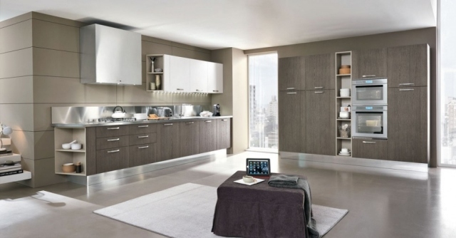 fronturi de bucătărie din lemn mânere din oțel inoxidabil-design bloc de bucătărie fabricat în Italia