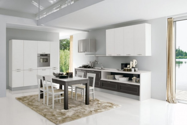 dulapuri de bucătărie moderne și clasice zonă de luat masa în covorul din living