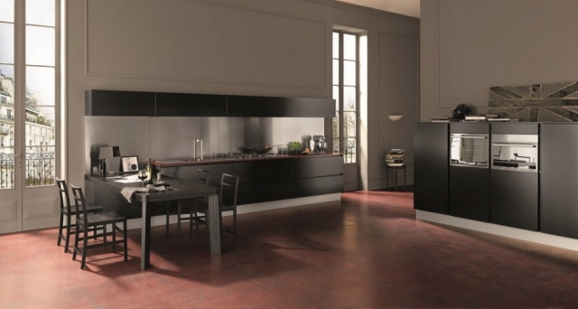 Bloc de bucatarie design mobilier bucatarie perete spate suprafata efect metalic