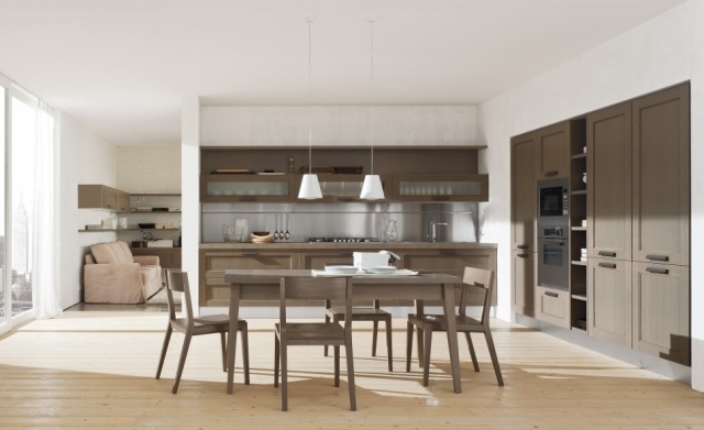 mobilier de bucătărie montat clasic design fronturi dulap amenajare zonă de luat masa din lemn