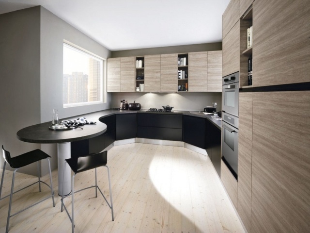 bucatarie compacta sistem de dulap negru aspect contra lemn colombini casa
