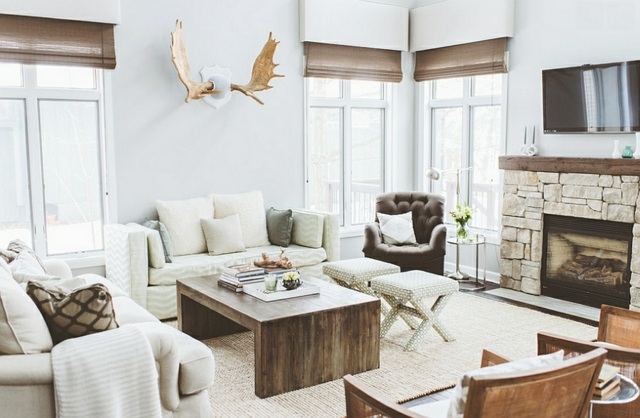 monteaza masa din lemn mobilier idei de design semineu piatra naturala