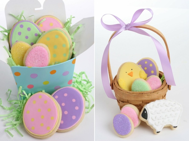 ideea de decorare de Paște cookie-drăguț-pui-coș-de-Paște-violet