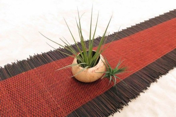 deco tillandsia vase coconut bowl runner Idei de decor cu alergător de masă cu vază tillandsia cu nucă de cocos