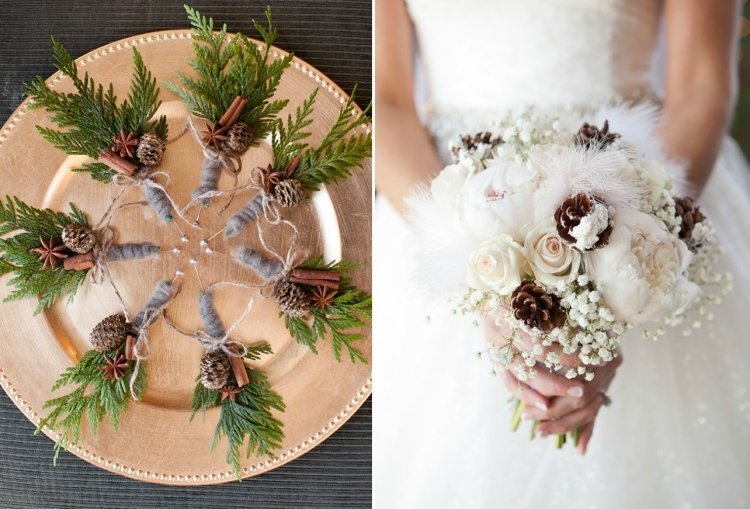 conuri mici, pene și gypsophila în combinație cu trandafiri albi buchet-mireasa-mireasa-nunta-conuri-de-iarna-deco-scortisoara-baton-gypsophila-alb-pene-de-trandafir