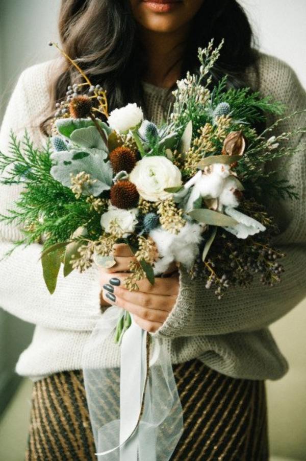 Buchet rustic cu verde și alb plante-iarna-buchet-mireasa-idei-mari