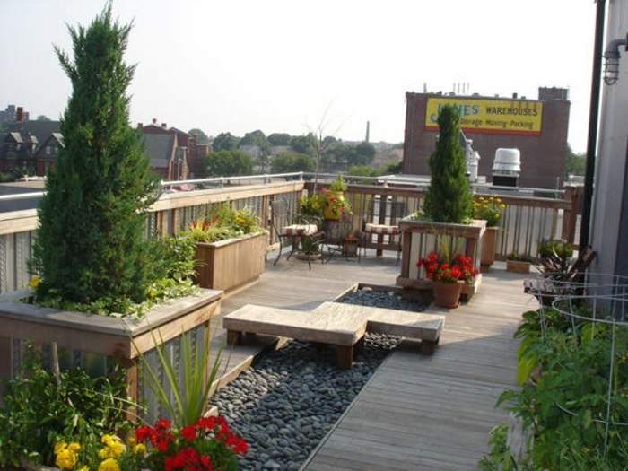 Cu pietricele și podele din lemn pe terasa de pe acoperiș cu-podele-de-decor-cu-podea-de-plante