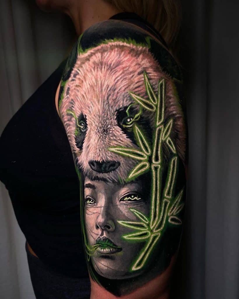 Ombro Elétrico Panda Tatuagem Verde Design