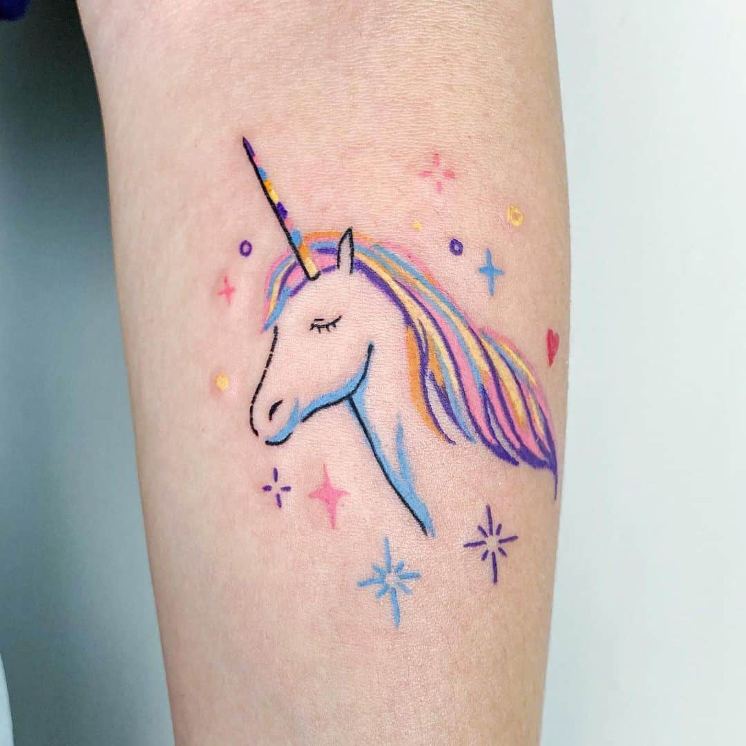 Tatouage Arc-en-ciel Licorne