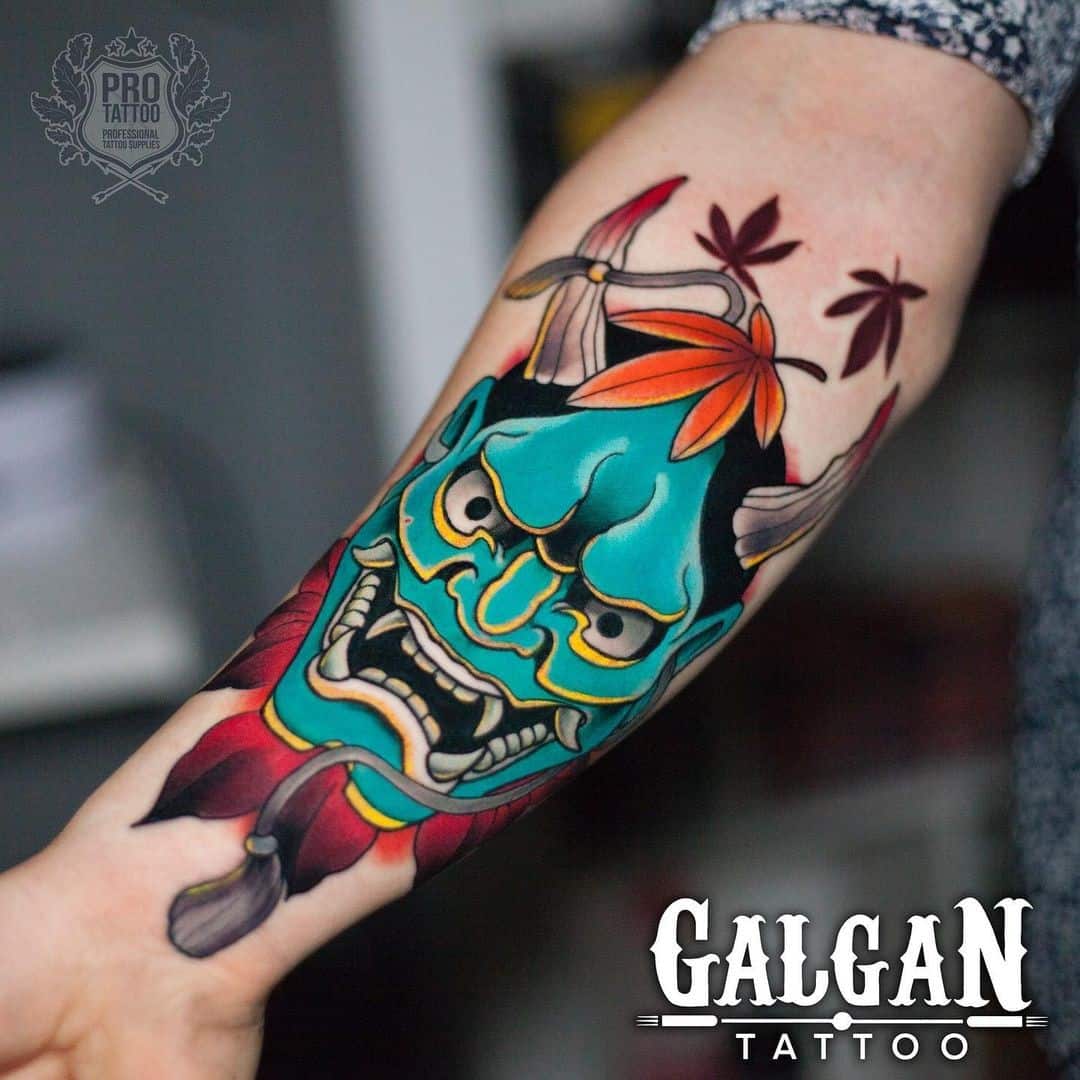 Tatouage de masque bleu Oni ​​An Hannya