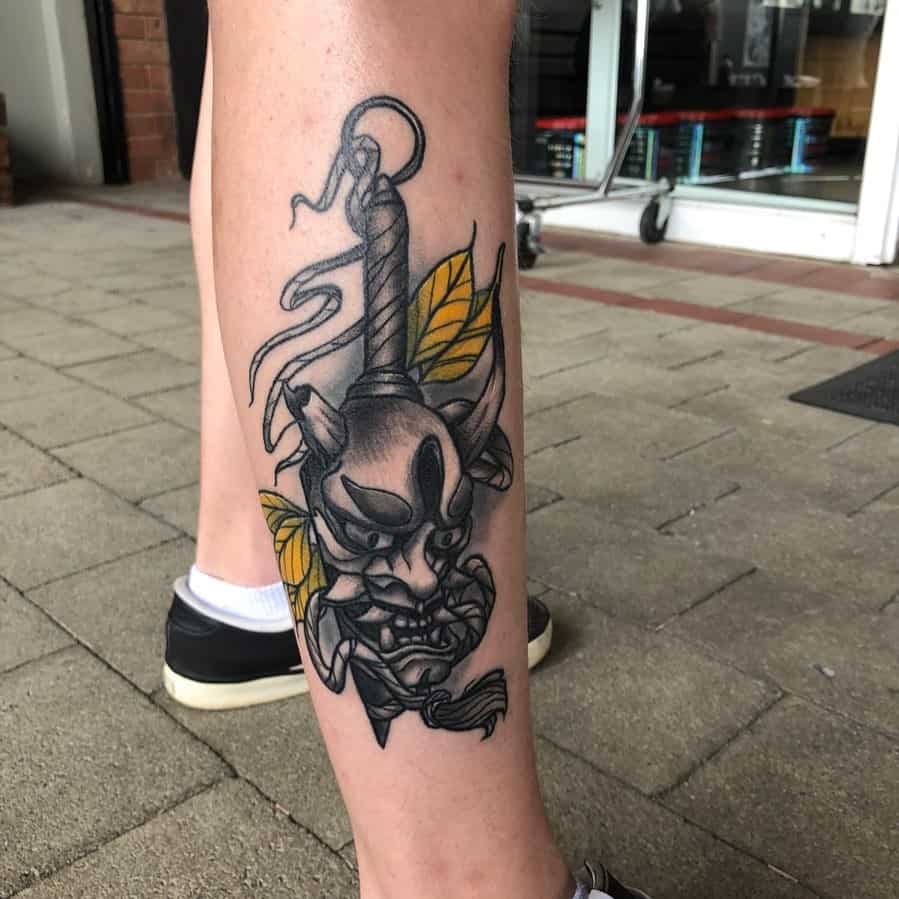 Jambe Japonais Oni Masque Tatouage