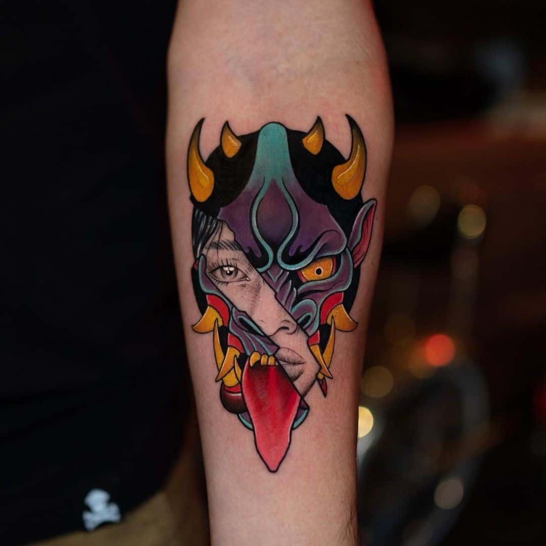 Idée de tatouage de masque de Geisha Oni
