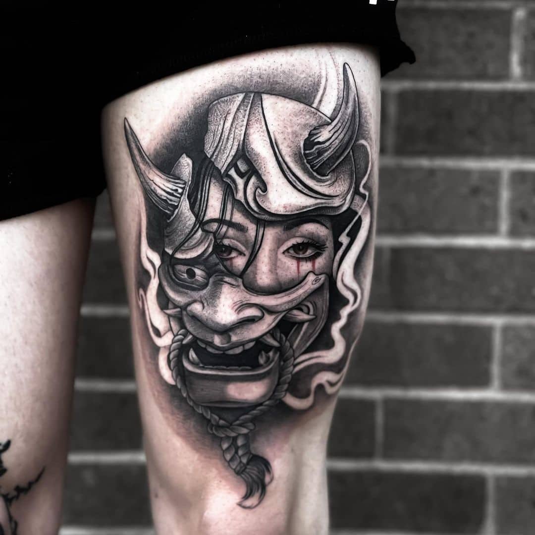 Tattoo Cuisse Oni masque pour les hommes