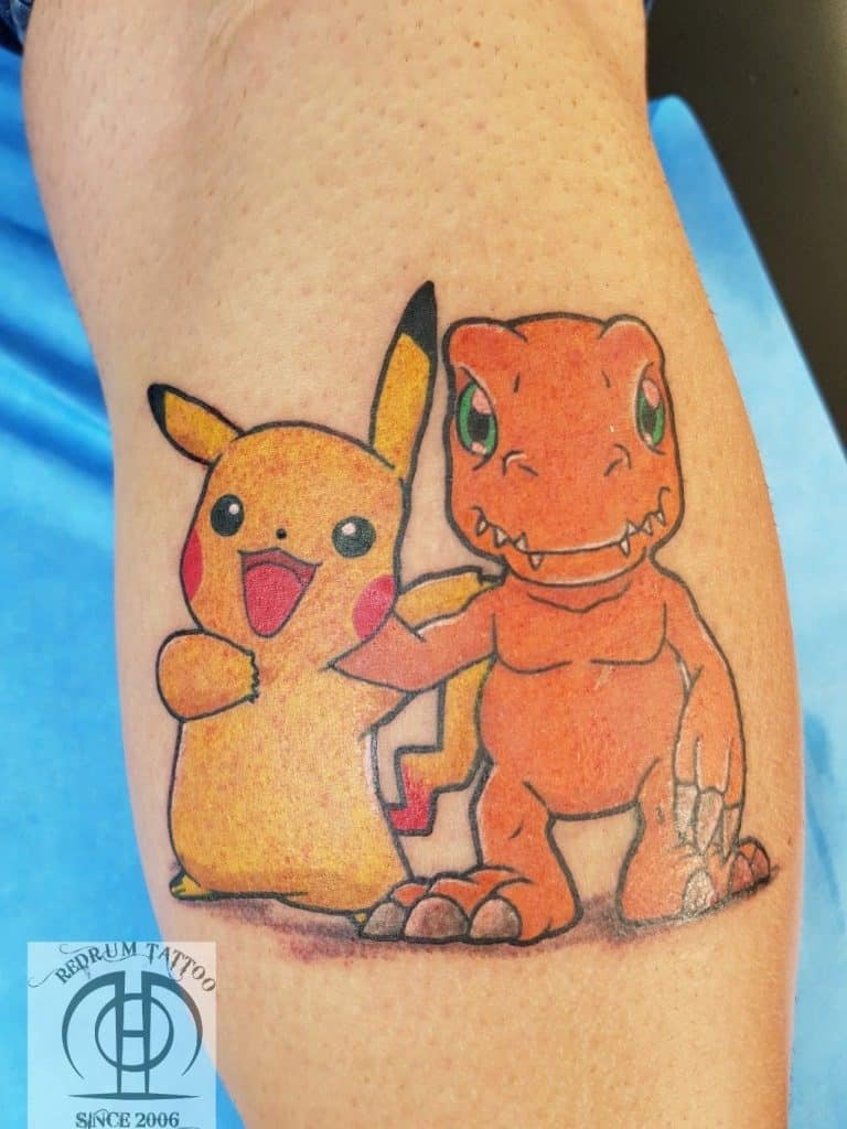 アグモンとピカチュウタトゥースモールデザイン