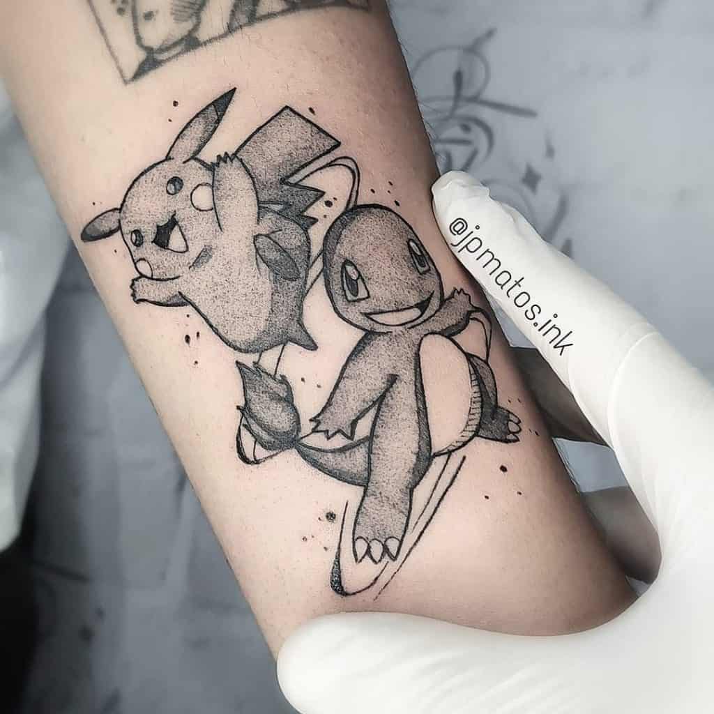 ピカチュウ&ヒトカゲブラックホワイトタトゥー