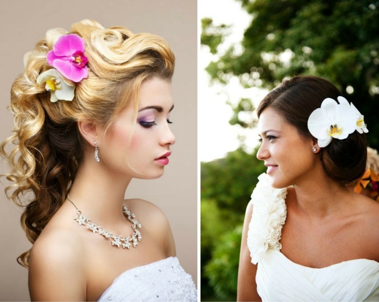 accesorii coafuri mireasa flori orhidee bucle albe roz rochii mireasa