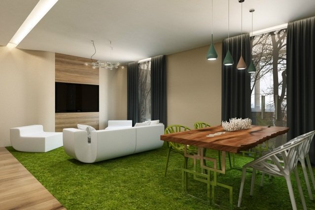 sufragerie sufragerie deschisă covor verde masă din lemn real mobilier alb sufragerie-zonă de luat masa-deschis-verde-covor-lemn real-masă-masă-alb-mobilier camera de zi