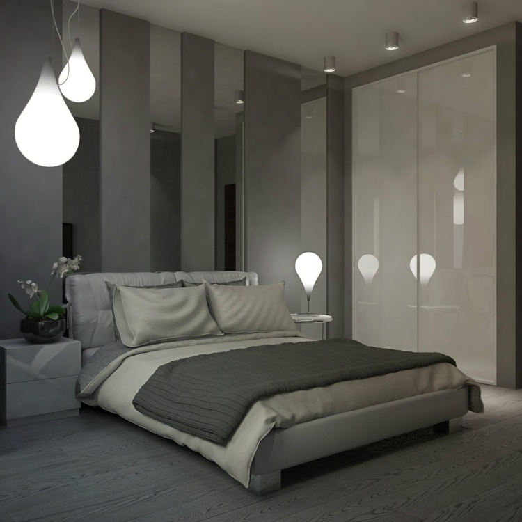 Proiectarea pereților în dormitorul modern - vopsea gri și oglindă design-modern-perete-dormitor-perete-gri-perete-vopsea-perete-dungi-oglinzi