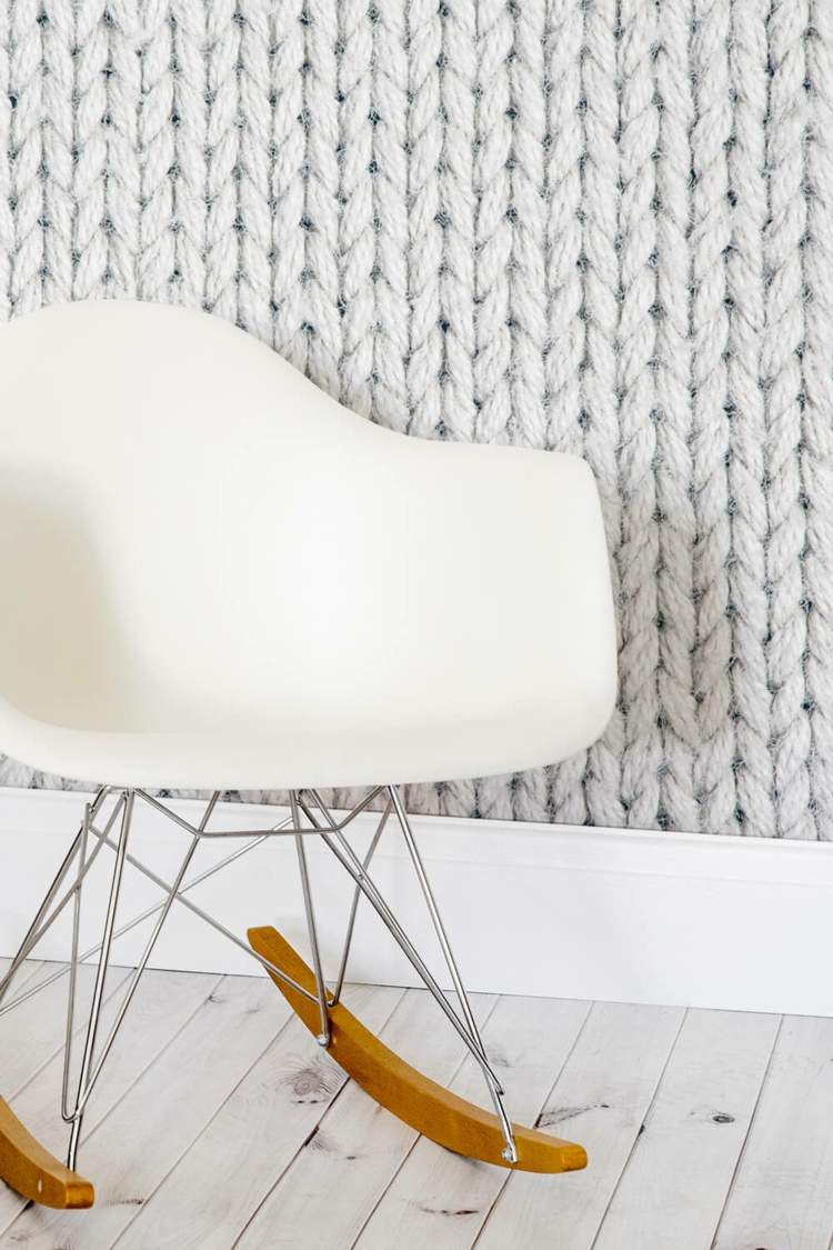 Acest tapet dă aspectul unui perete tricotat 3D-tapet-tricot-lână-balansoar-scaun-eames