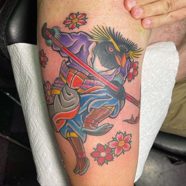 和風ペンギンのタトゥー