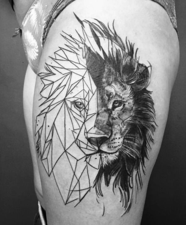 幾何学的なライオンのタトゥー