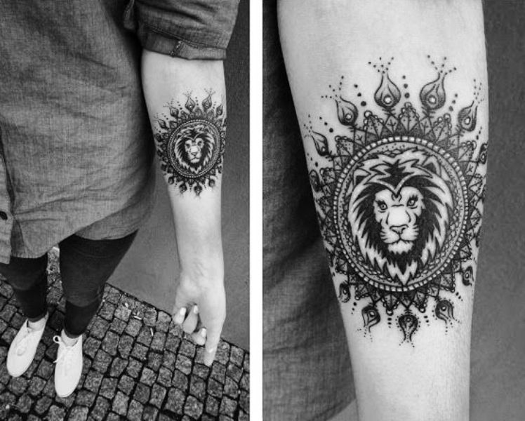 丸い形のライオンのタトゥー