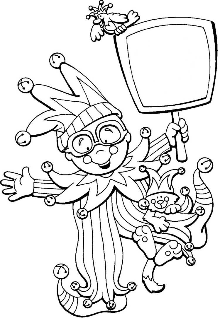 Imagine de colorat carnaval clovn pisică pasăre scut