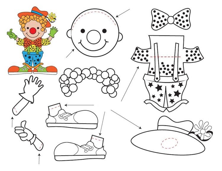 Clovnul de colorat asamblează piese
