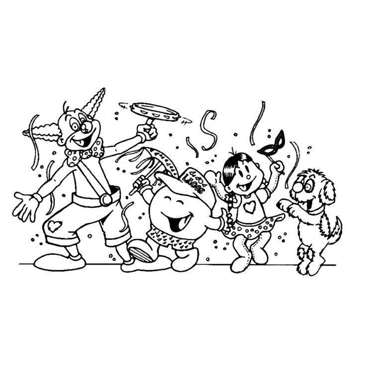 Carte de colorat Mardi Gras bucurie copii clovn