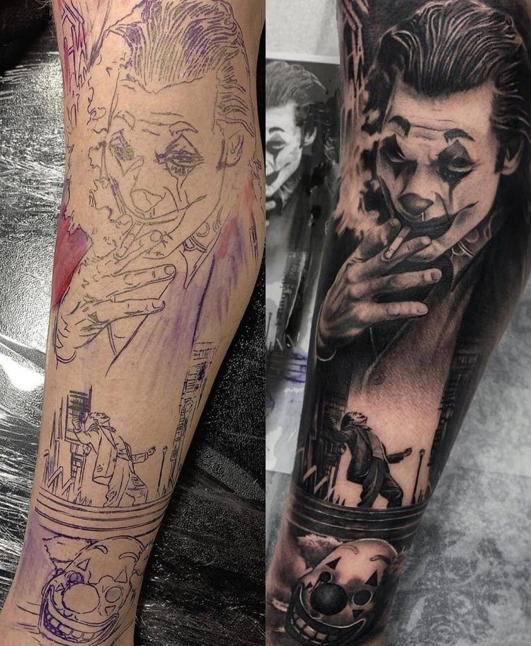 Insane Joker Tattoo em 2021 | Tatuagem do Joker, desenho da tatuagem do Joker, tatuagens na manga