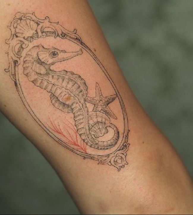 「フレーム内のタツノオトシゴ」タトゥー