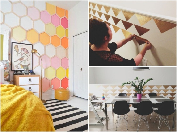 decor de perete colorat cu vopsea sau accente aurii cu folie idei-apartament-decorare-perete-culoare-folie-auto-realizate