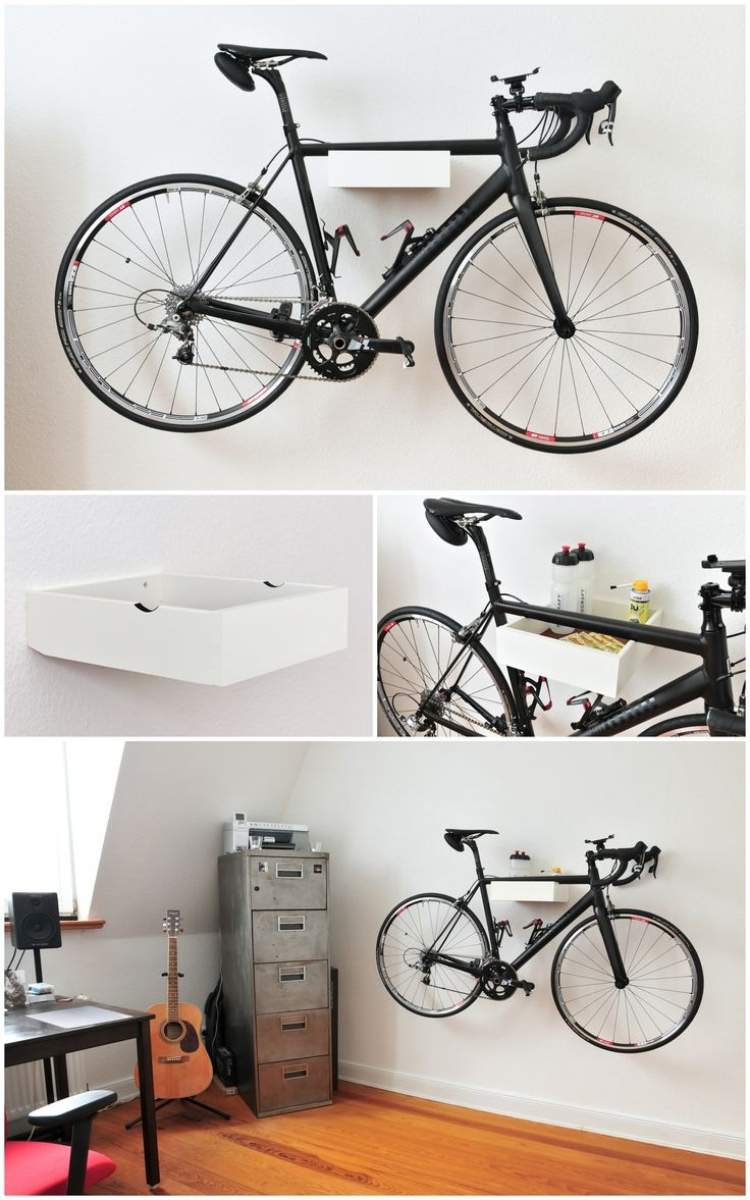 Suport de perete pentru bicicletă din lemn - creativ și practic idei de apartamente-biciclete-auto-montate pe perete-lemn-alb-lacuit