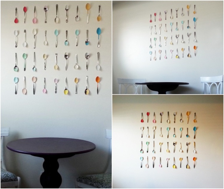 Decor de perete de casă cu linguri pictate colorat idei de apartamente-decorare-perete-lingura-bucatarie