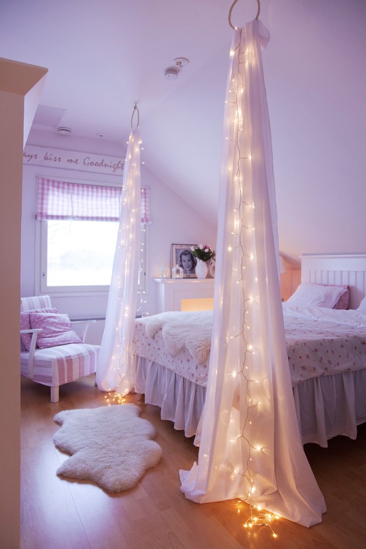 decor romantic DIY în dormitor idei de apartamente-dormitor-cu-baldachin-lumini de zână