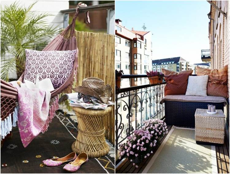 mobilier care economisește spațiu, cum ar fi hamace și mese laterale idei-balcon-economie de spațiu-mobilier-hamac-bancă din ratan
